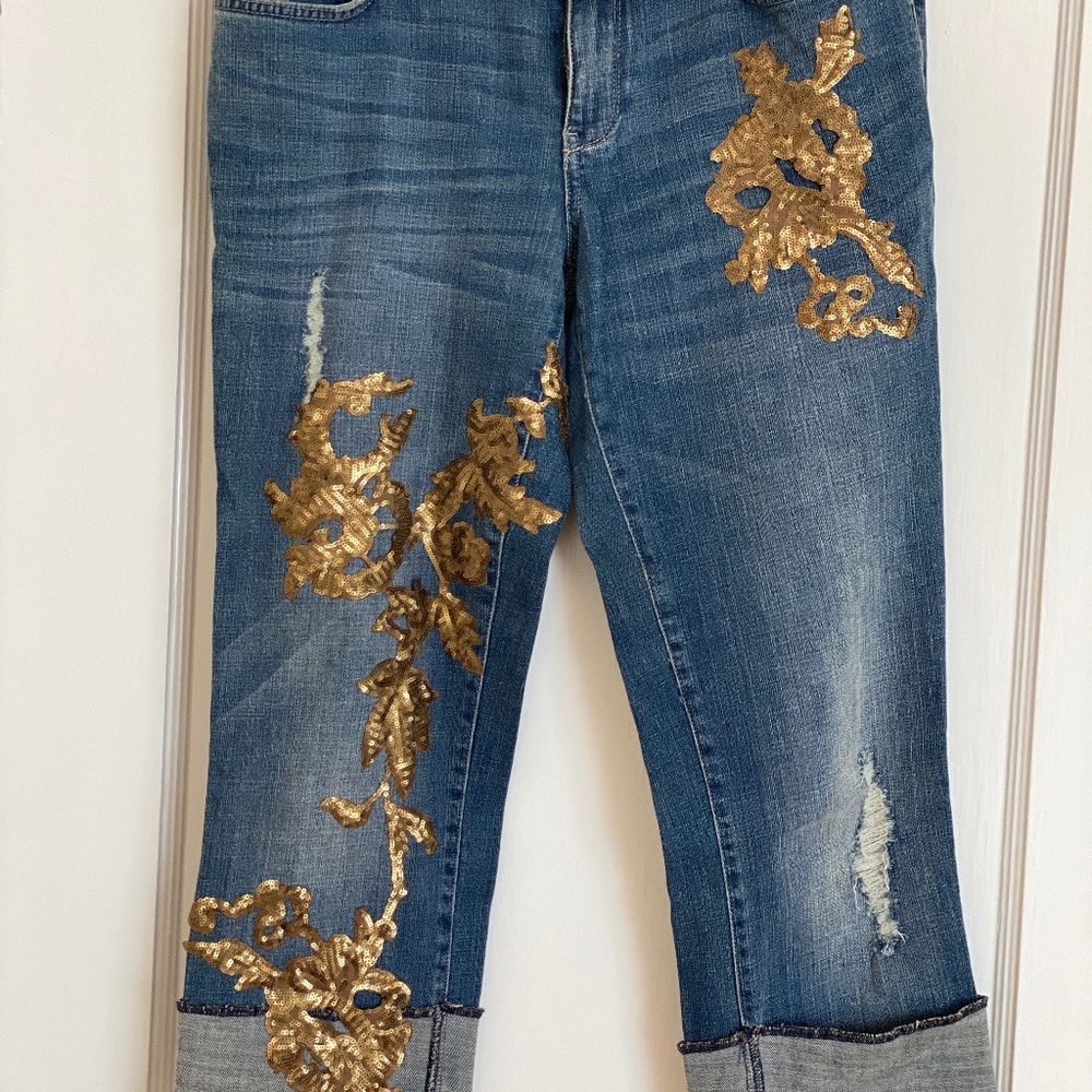 Pilcro Hyphen Gold Sequin Cropped Jeans